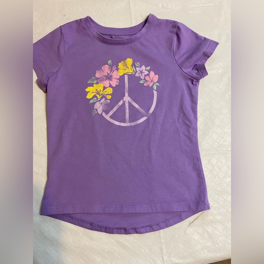 Floral Peace Sign Purple Kids Tee shirt sleeve xs 4-5